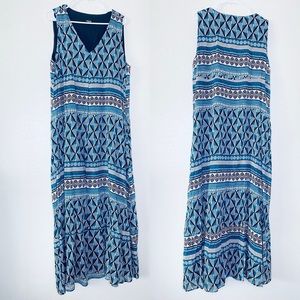 Emme Marella Lacuna Southwestern Coastal V-Neck Pocket Cotton Maxi Dress Size 14